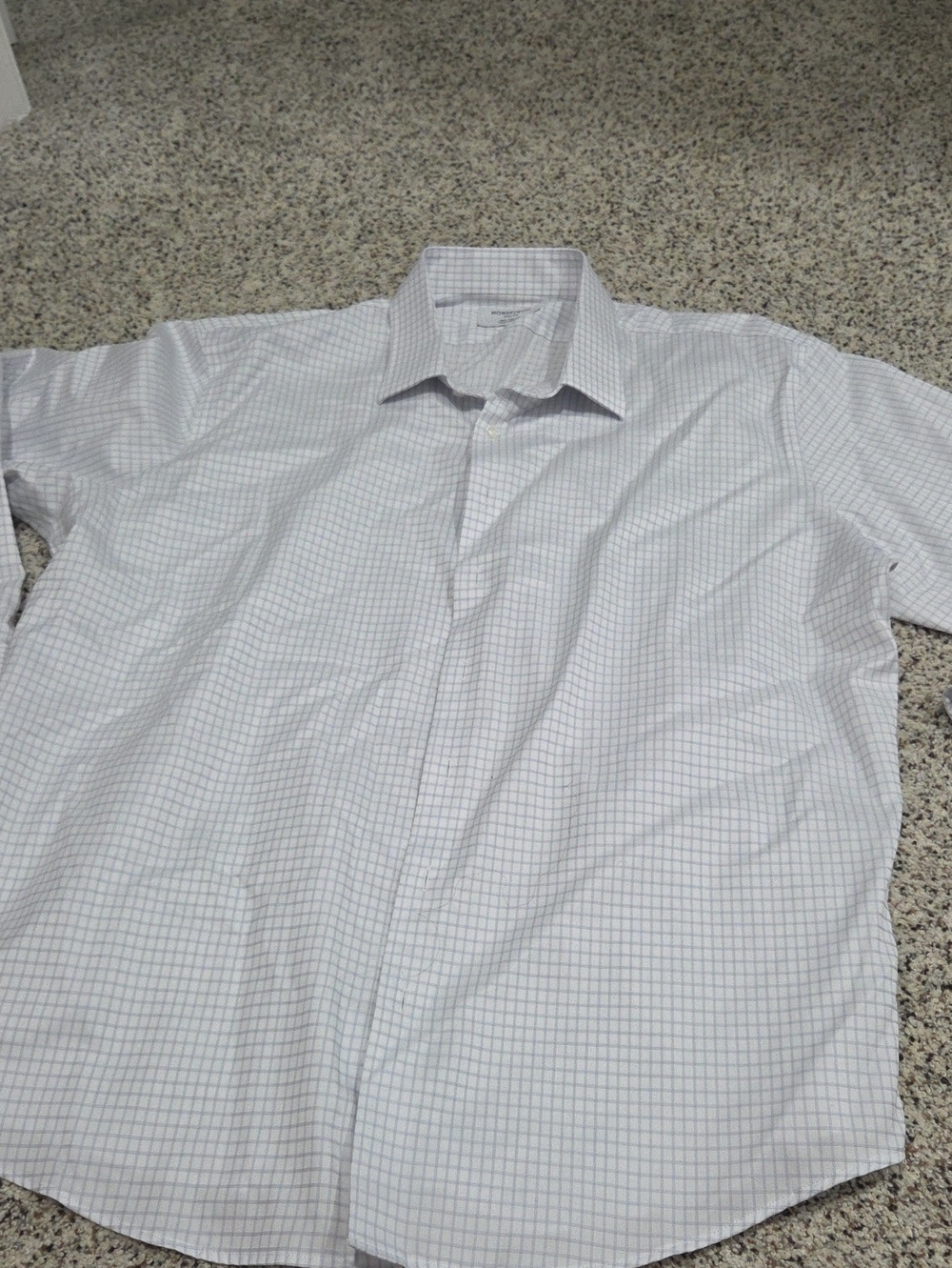 Like New Nordstrom White Dress Shirt with Light Blue Micro-Check